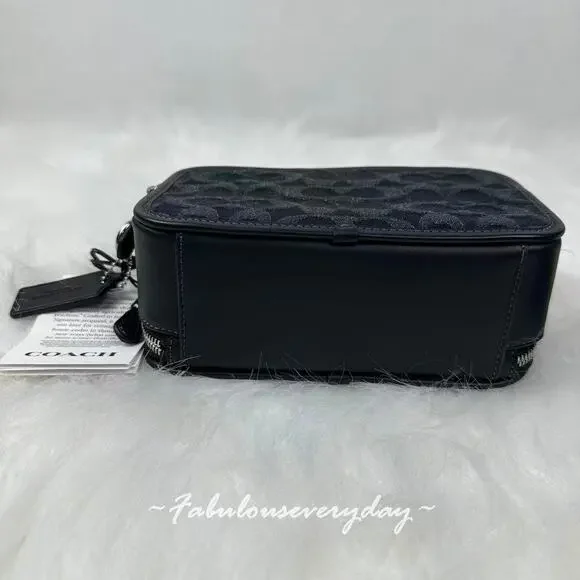 COACH Men's Wyatt Crossbody Bag In Signature Denim/Silver/Black CAJ35 NWT